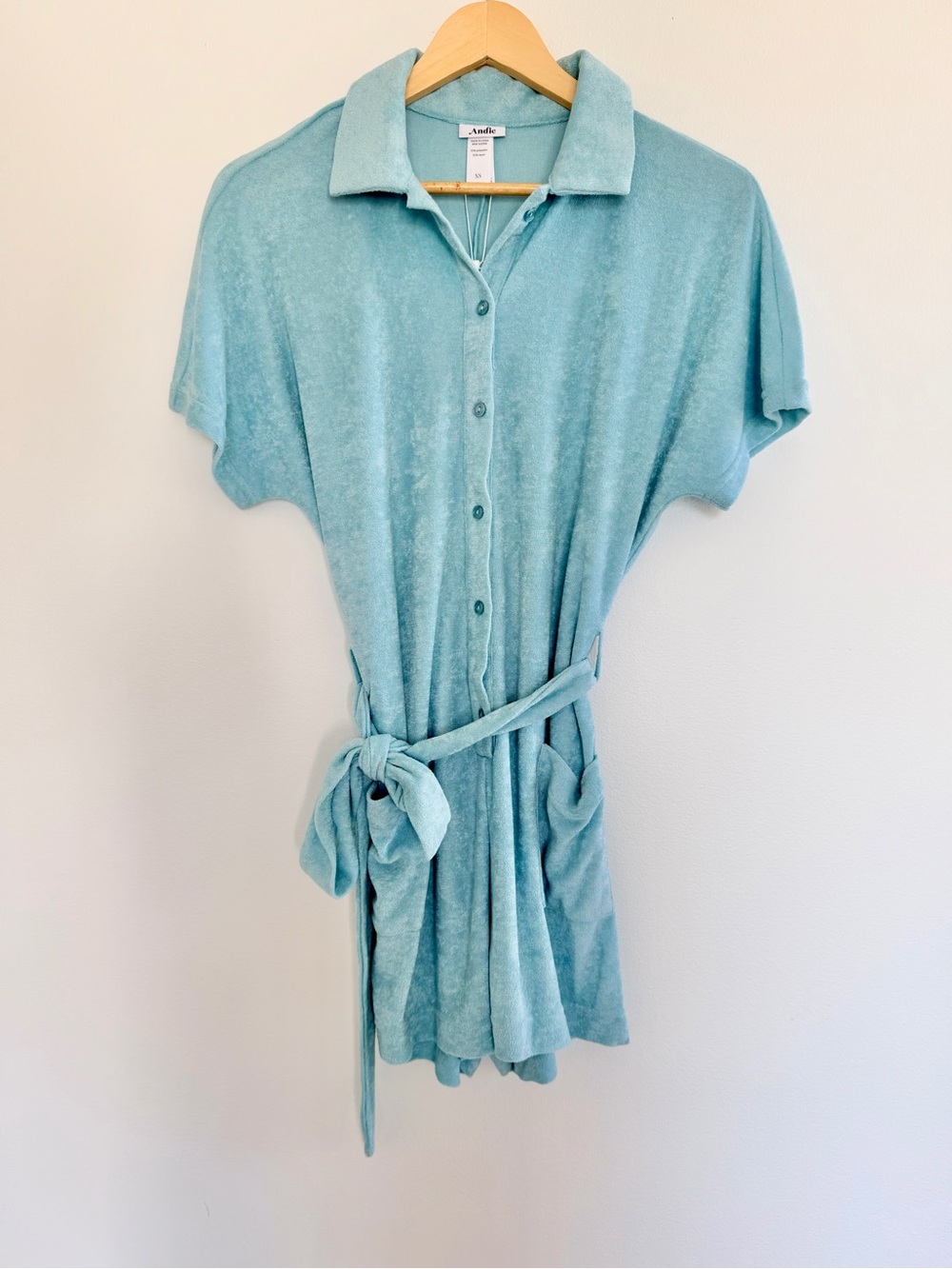 Andie NWT Aqua Terry Cloth Belted Romper Cover Up XS